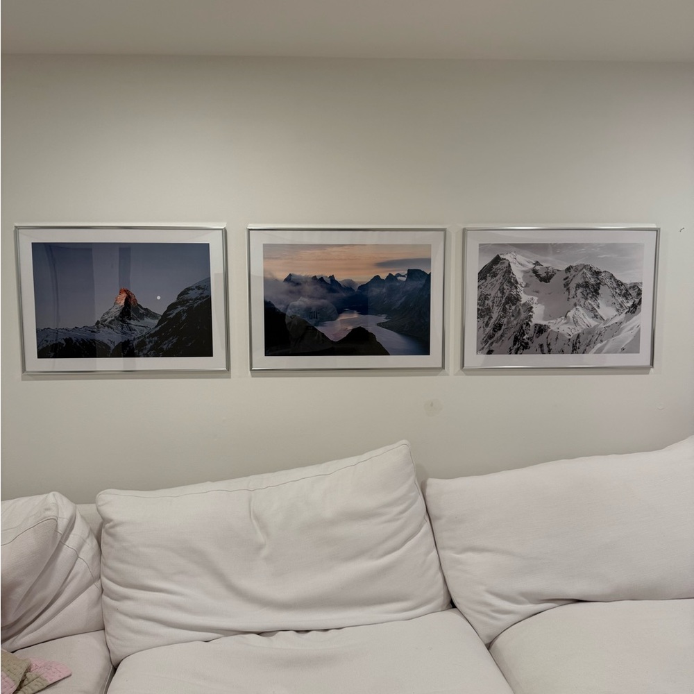 Framed Mountain Landscape Art Set - Silver Frames
